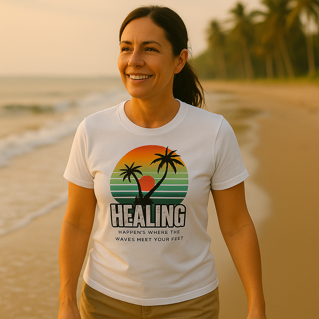 More Adventures™ “Healing Happens” Unisex Beach Tee