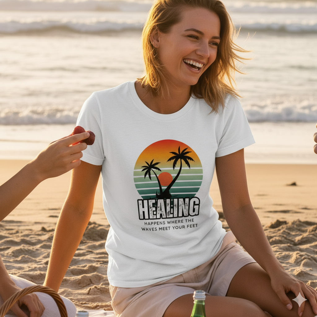 More Adventures™ “Healing Happens” Unisex Beach Tee